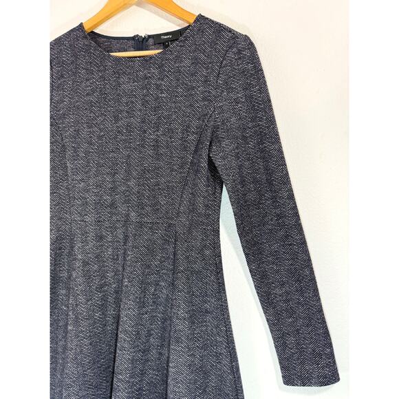 Theory Albita Wool Blend A-Line Long Sleeve Dress Blue Gray Herringbone Size 8 - Picture 6 of 9